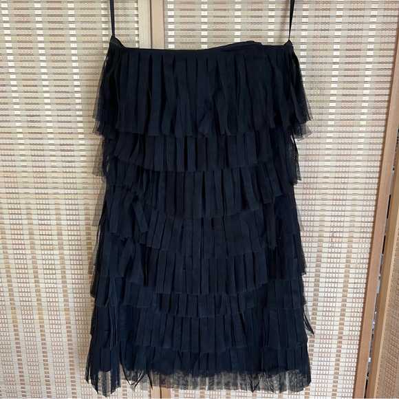 Ann Taylor Tulle Fringe Strapless Evening Formal Black Dress - Picture 2 of 8